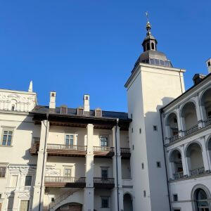 Ekskursija paaugliams po Valdovų rūmus Valdovų rūmų vidinio kiemo fragmentas su apžvalgos bokšteliu, kurį aplankome per ekskursiją po muziejų su mokiniais.